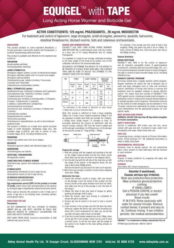 Equigel with Tape Long Acting Horse Wormer